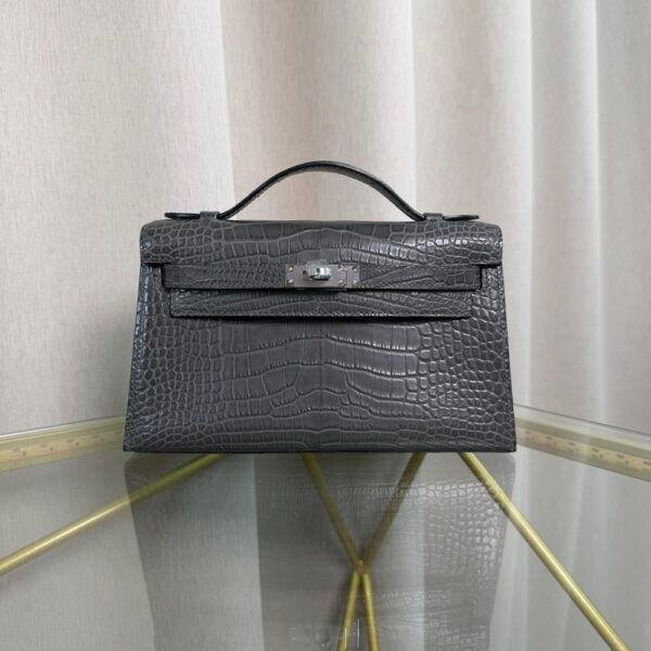 Kelly Pochette Style Graphite Matte Alligator Palladium Hardware