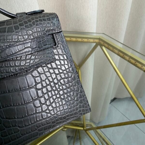 Kelly Pochette Style Graphite Matte Alligator Palladium Hardware