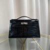 Kelly Pochette Style Black Shiny Alligator Palladium Hardware