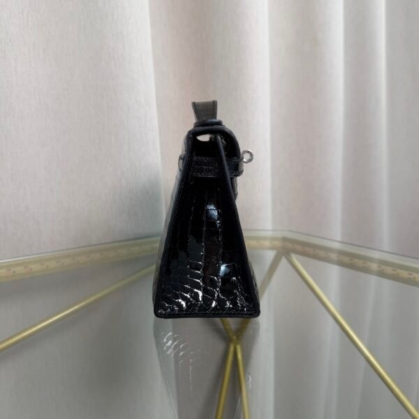 Kelly Pochette Style Black Shiny Alligator Palladium Hardware