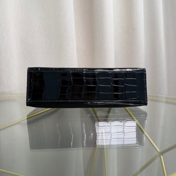 Kelly Pochette Style Black Shiny Alligator Palladium Hardware