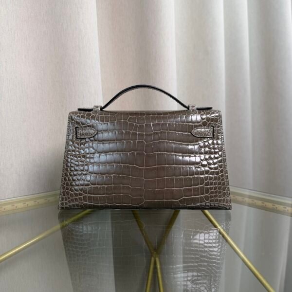 Kelly Pochette Style Gris Tourterelle Shiny Porosus Crocodile Palladium Hardware