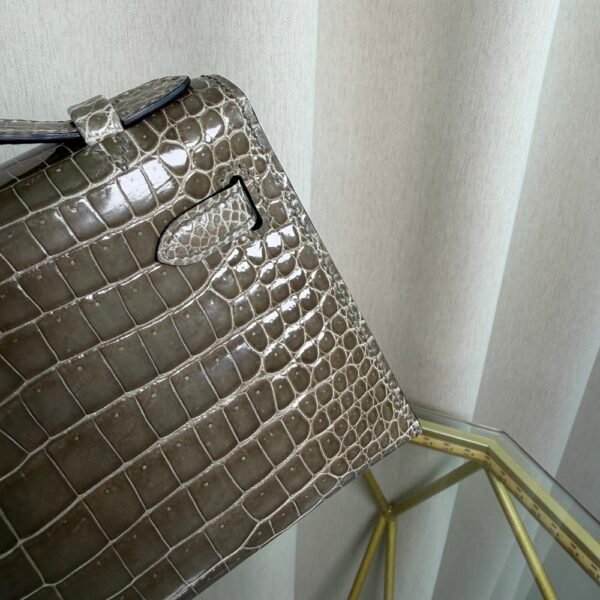Kelly Pochette Style Gris Tourterelle Shiny Porosus Crocodile Palladium Hardware
