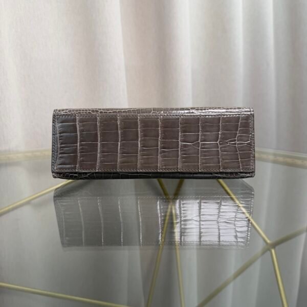Kelly Pochette Style Gris Tourterelle Shiny Alligator Palladium Hardware