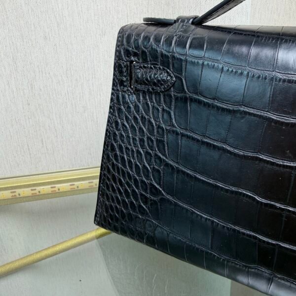 Kelly Pochette Style Black Matte Alligator Palladium Hardware