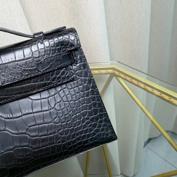 Kelly Pochette Style Black Matte Alligator Palladium Hardware