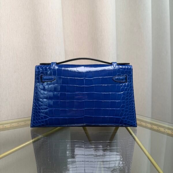 Kelly Pochette Style Bleu Electrique Shiny Alligator Palladium Hardware
