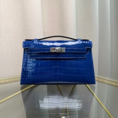 Kelly Pochette Style Bleu Electrique Shiny Alligator Palladium Hardware