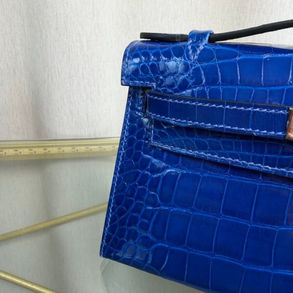 Kelly Pochette Style Bleu Electrique Shiny Alligator Palladium Hardware
