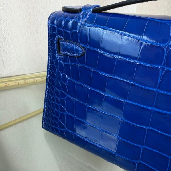 Kelly Pochette Style Bleu Electrique Shiny Alligator Palladium Hardware