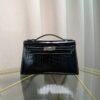 Kelly Pochette Style Black Shiny Porosus Crocodile Palladium Hardware