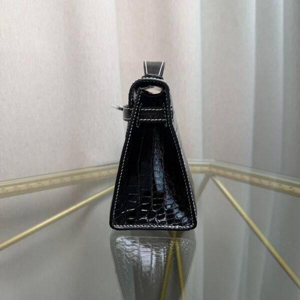 Kelly Pochette Style Black Shiny Porosus Crocodile Palladium Hardware
