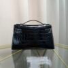 Kelly Pochette Style Black Shiny Porosus Crocodile Palladium Hardware