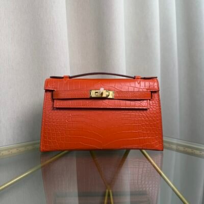 Kelly Pochette Style Orange Matte Niloticus Crocodile Gold Hardware