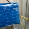 Kelly Pochette Style Bleu Izmir Shiny Niloticus Crocodile Palladium Hardware