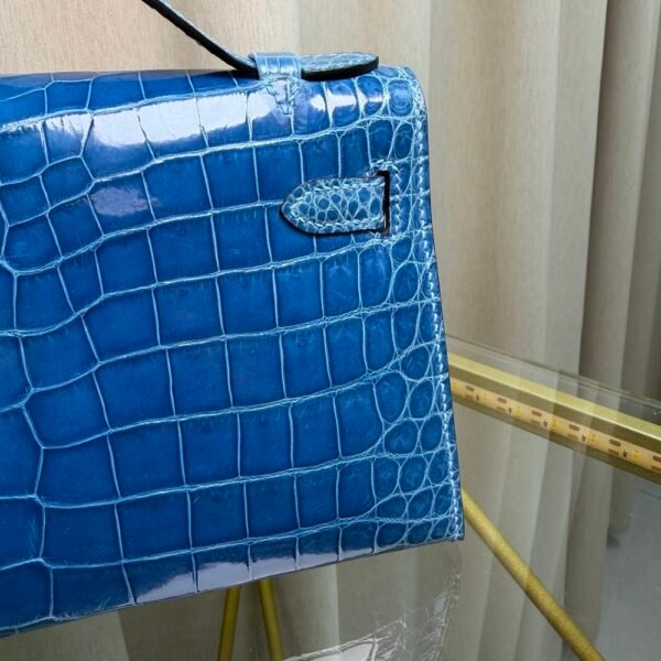 Kelly Pochette Style Bleu Izmir Shiny Niloticus Crocodile Palladium Hardware