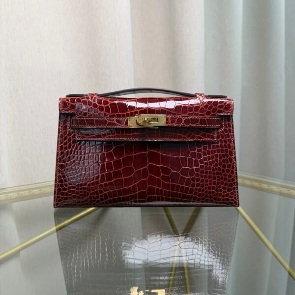 Kelly Pochette Style Miel Shiny Alligator Gold Hardware Kelly Pochette Style Miel Shiny Alligator Gold Hardware