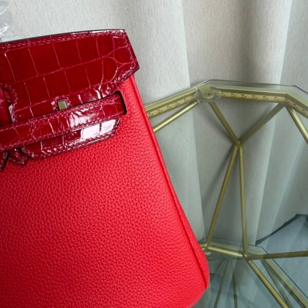 Birkin Retourne 25 Style Rouge Casaque Togo and Shiny Niloticus Crocodile Touch Gold Hardware