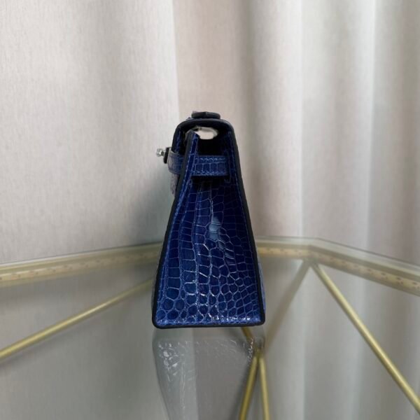Kelly Pochette Style Bleu Electrique Shiny Porosus Crocodile Palladium Hardware