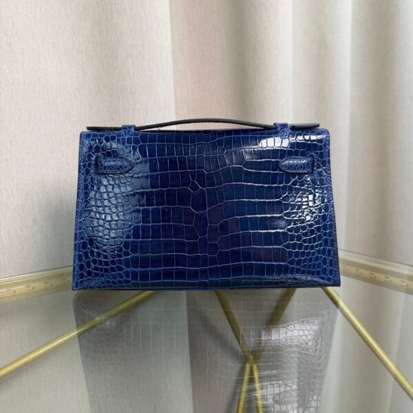 Kelly Pochette Style Bleu Electrique Shiny Porosus Crocodile Palladium Hardware