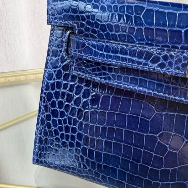 Kelly Pochette Style Bleu Electrique Shiny Porosus Crocodile Palladium Hardware
