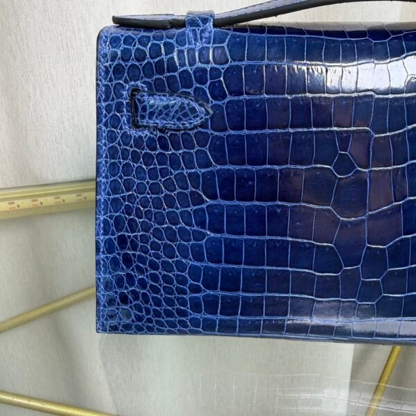 Kelly Pochette Style Bleu Electrique Shiny Porosus Crocodile Palladium Hardware