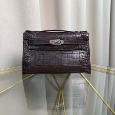 Kelly Pochette Style Ebene Matte Niloticus Crocodile Palladium Hardware