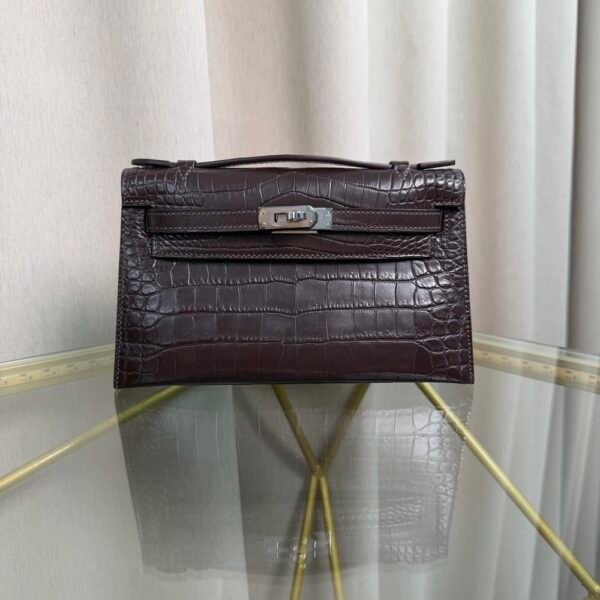 Kelly Pochette Style Ebene Matte Niloticus Crocodile Palladium Hardware Kelly Pochette Style Ebene Matte Niloticus Crocodile Palladium Hardware