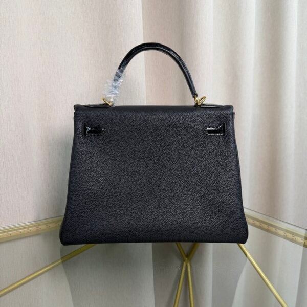 Kelly Retourne 28 Style Black Togo and Shiny Black Alligator Touch Gold Hardware