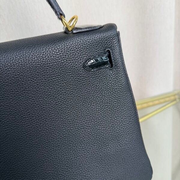 Kelly Retourne 28 Style Black Togo and Shiny Black Alligator Touch Gold Hardware