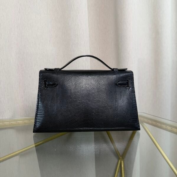 Kelly Pochette Style Black Shiny Lizard Gold Hardware