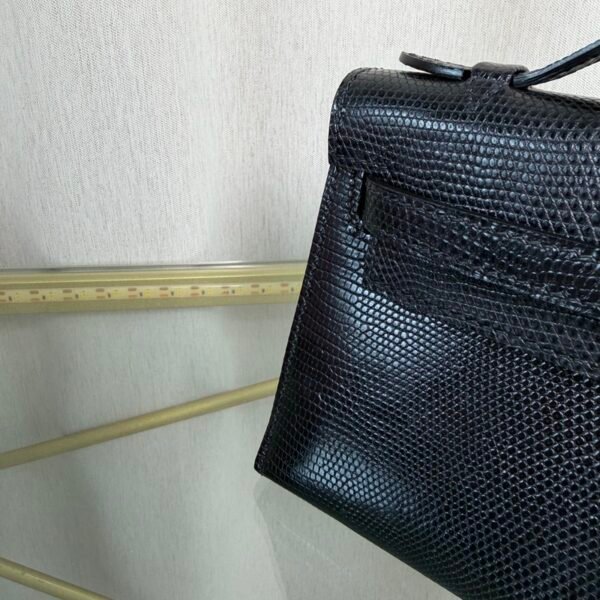Kelly Pochette Style Black Shiny Lizard Gold Hardware