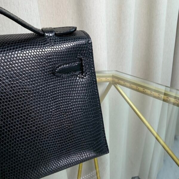Kelly Pochette Style Black Shiny Lizard Gold Hardware