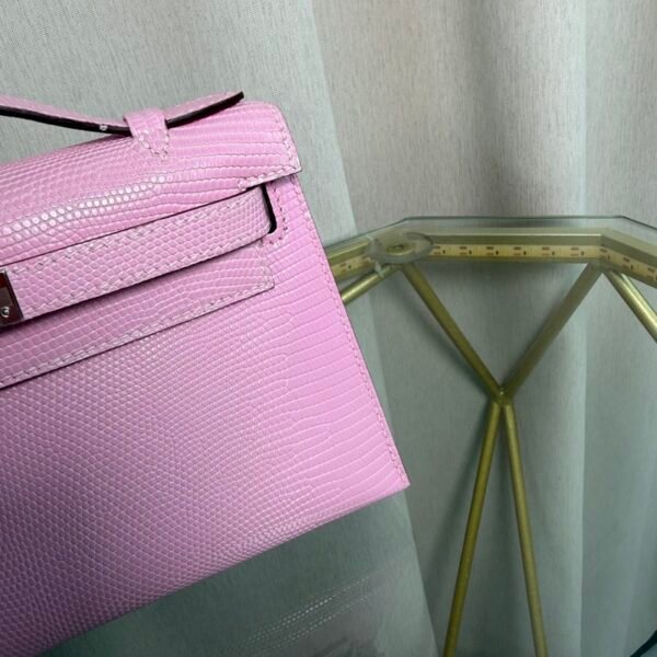 Kelly Pochette Style Rose Sakura Shiny Lizard Palladium Hardware Kelly Pochette Style Rose Sakura Shiny Lizard Palladium Hardware