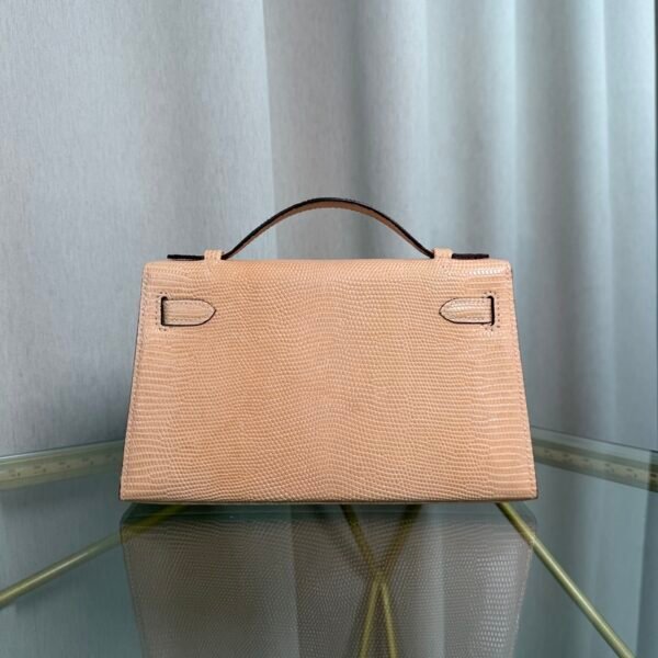Kelly Pochette Style Beige Shiny Lizard Palladium Hardware