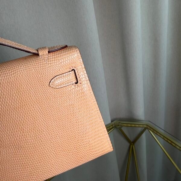 Kelly Pochette Style Beige Shiny Lizard Palladium Hardware