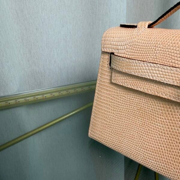 Kelly Pochette Style Beige Shiny Lizard Palladium Hardware