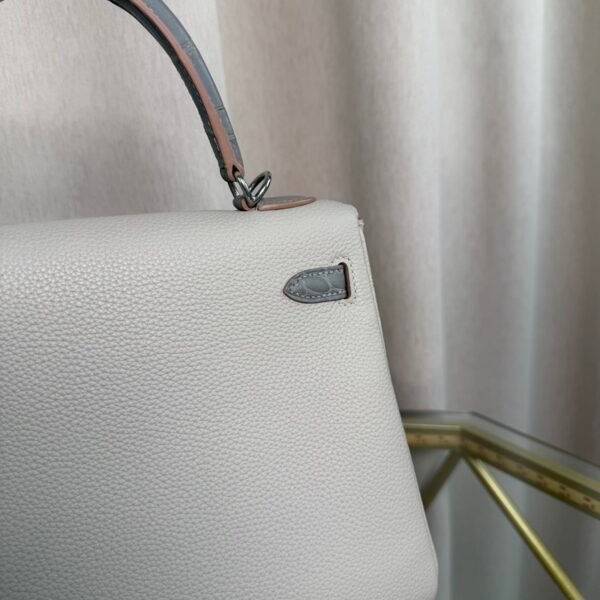 Kelly Retourne 25 Style Gris Perle Togo and Shiny Gris Galaxie Alligator Touch Palladium Hardware