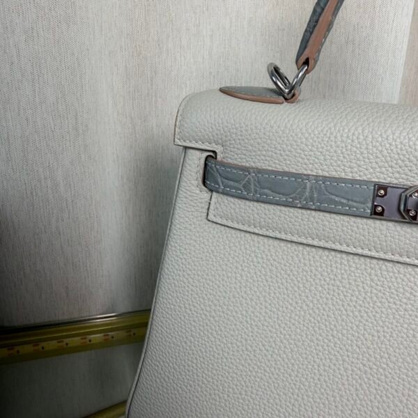 Kelly Retourne 25 Style Gris Perle Togo and Shiny Gris Galaxie Alligator Touch Palladium Hardware