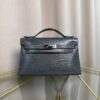 Kelly Pochette Style Bleu Lin Shiny Lizard Palladium Hardware