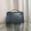 Kelly Pochette Style Bleu Lin Shiny Lizard Palladium Hardware