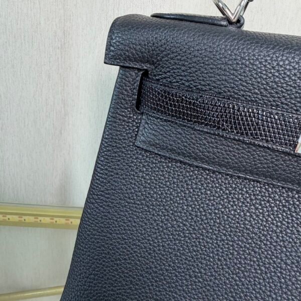 Kelly Retourne 25 Style Black Togo and Shiny Lizard Touch Palladium Hardware