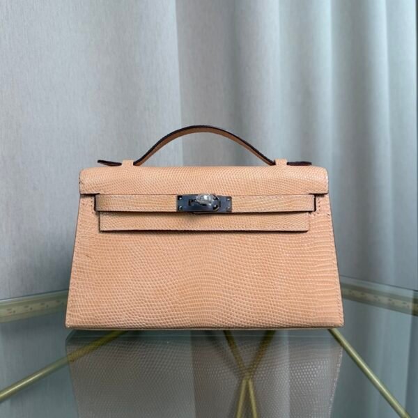 Kelly Pochette Style Beige Shiny Lizard Palladium Hardware