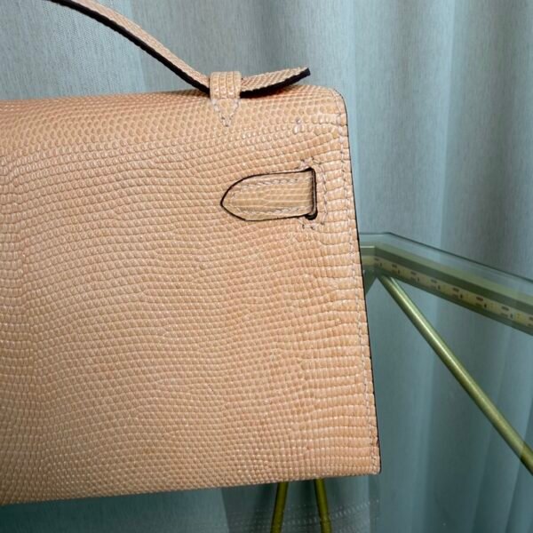 Kelly Pochette Style Beige Shiny Lizard Palladium Hardware