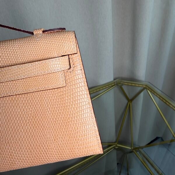 Kelly Pochette Style Beige Shiny Lizard Palladium Hardware