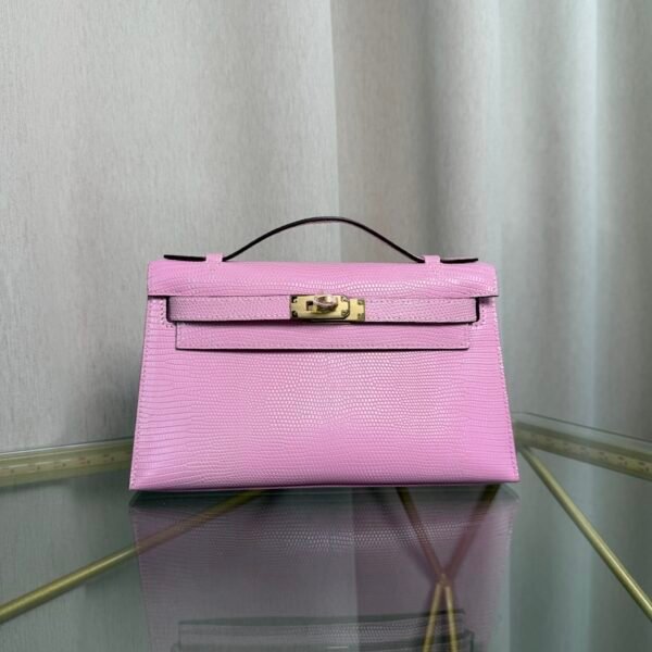 Kelly Pochette Style Rose Sakura Shiny Lizard Gold Hardware Kelly Pochette Style Rose Sakura Shiny Lizard Gold Hardware