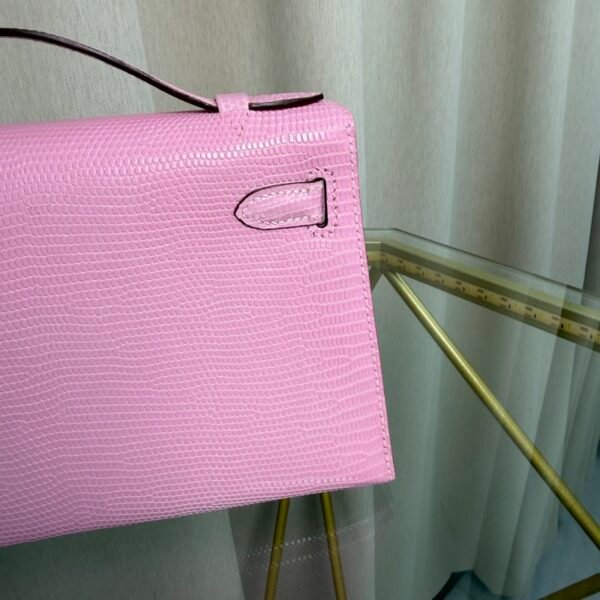 Kelly Pochette Style Rose Sakura Shiny Lizard Gold Hardware Kelly Pochette Style Rose Sakura Shiny Lizard Gold Hardware