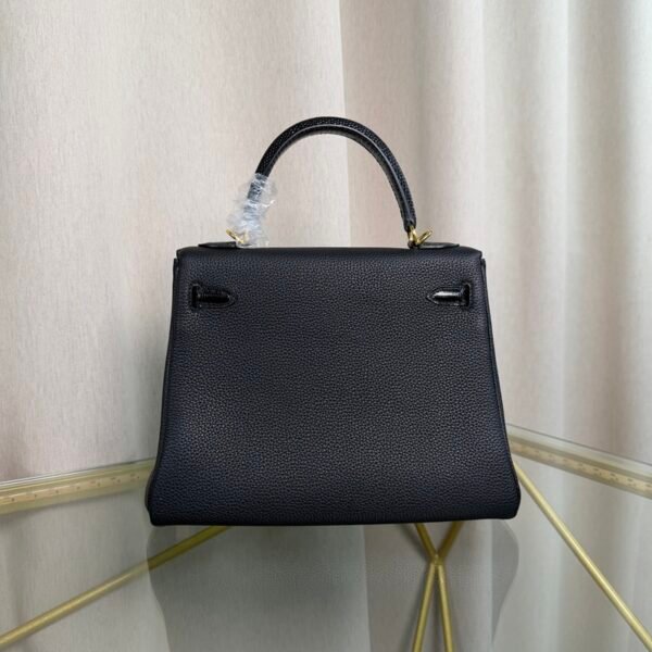 Kelly Retourne 25 Style Black Togo and Shiny Lizard Touch Gold Hardware