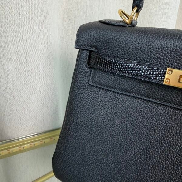Kelly Retourne 25 Style Black Togo and Shiny Lizard Touch Palladium Hardware