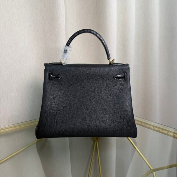 Kelly Retourne 28 Style Black Togo and Shiny Lizard Touch Gold Hardware
